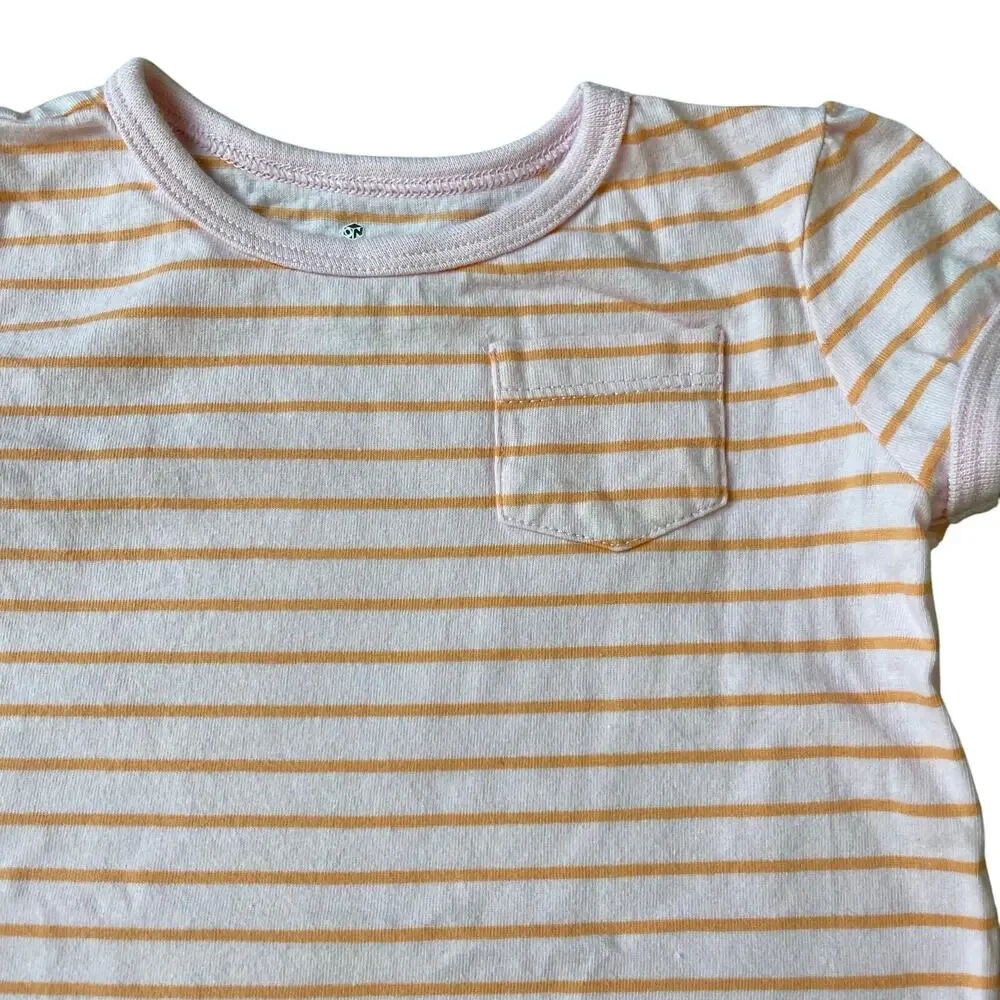 Girls 3T Old Navy Pink & Orange Stripe Pocket Short Sleeve Tee Shirt Top Twins